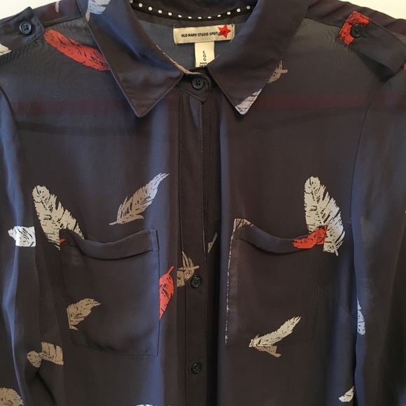 Old Navy Gray Chiffon Feather Shirtdress Large - Picture 3 of 3